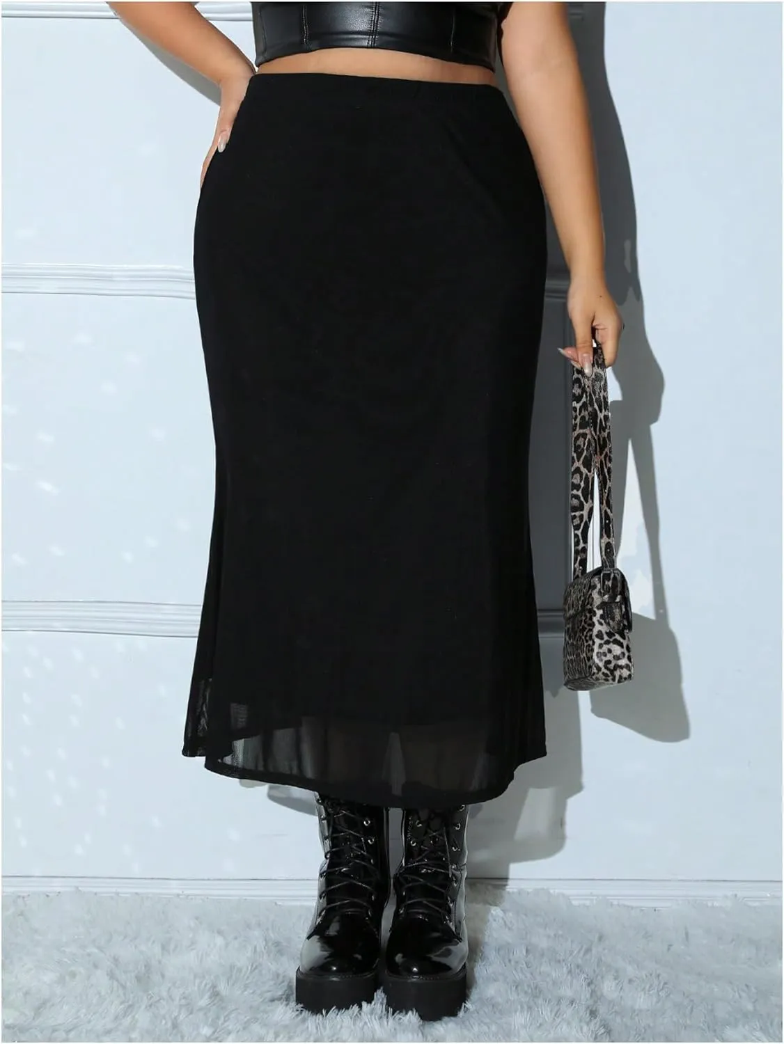 Women's Plus Size Bodycon Midi Skirt High Waisted Casual Long Skirts