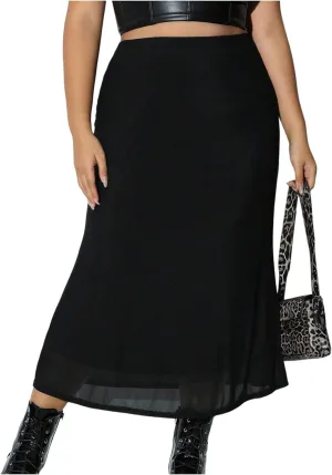 Women's Plus Size Bodycon Midi Skirt High Waisted Casual Long Skirts