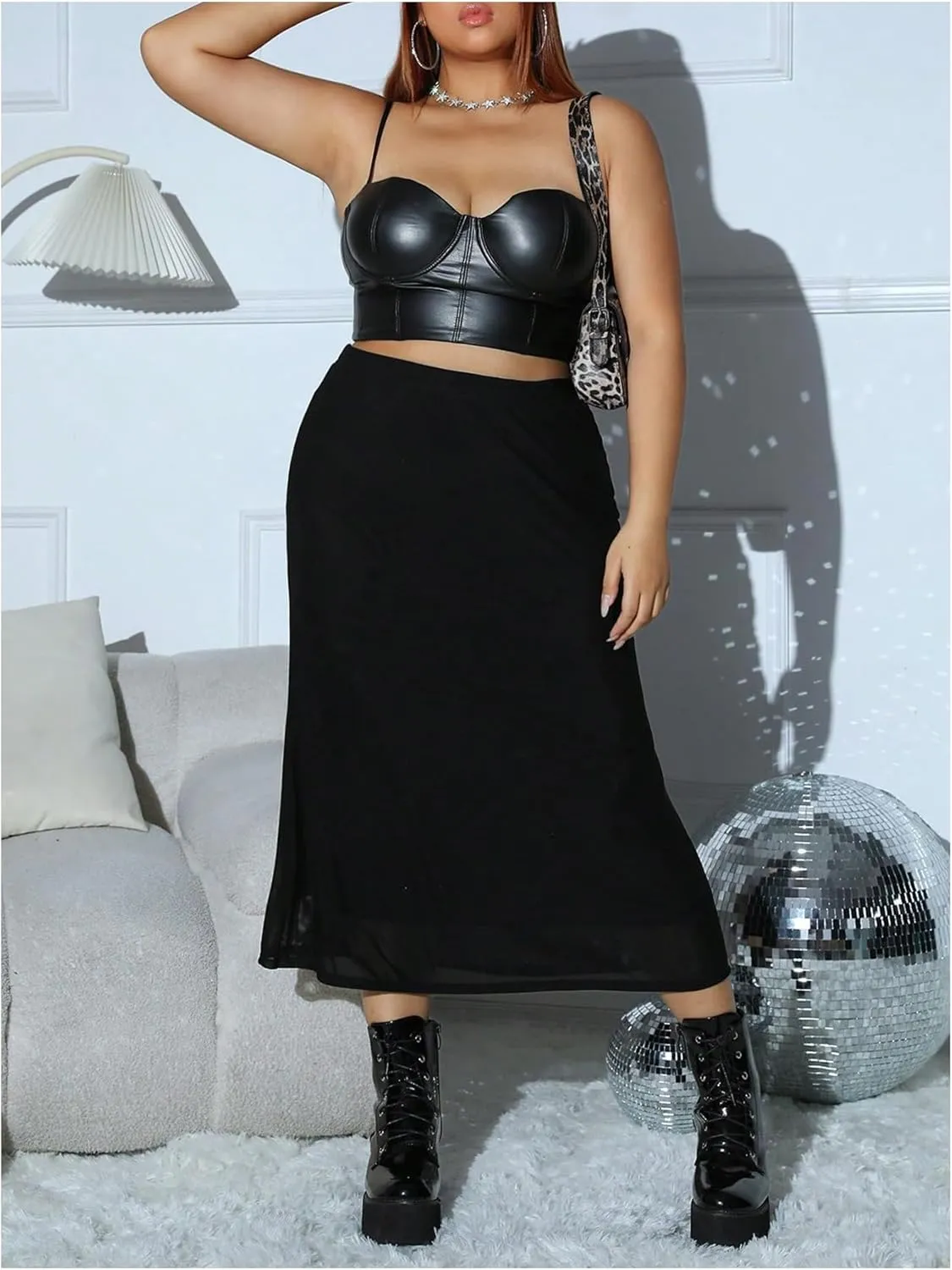Women's Plus Size Bodycon Midi Skirt High Waisted Casual Long Skirts