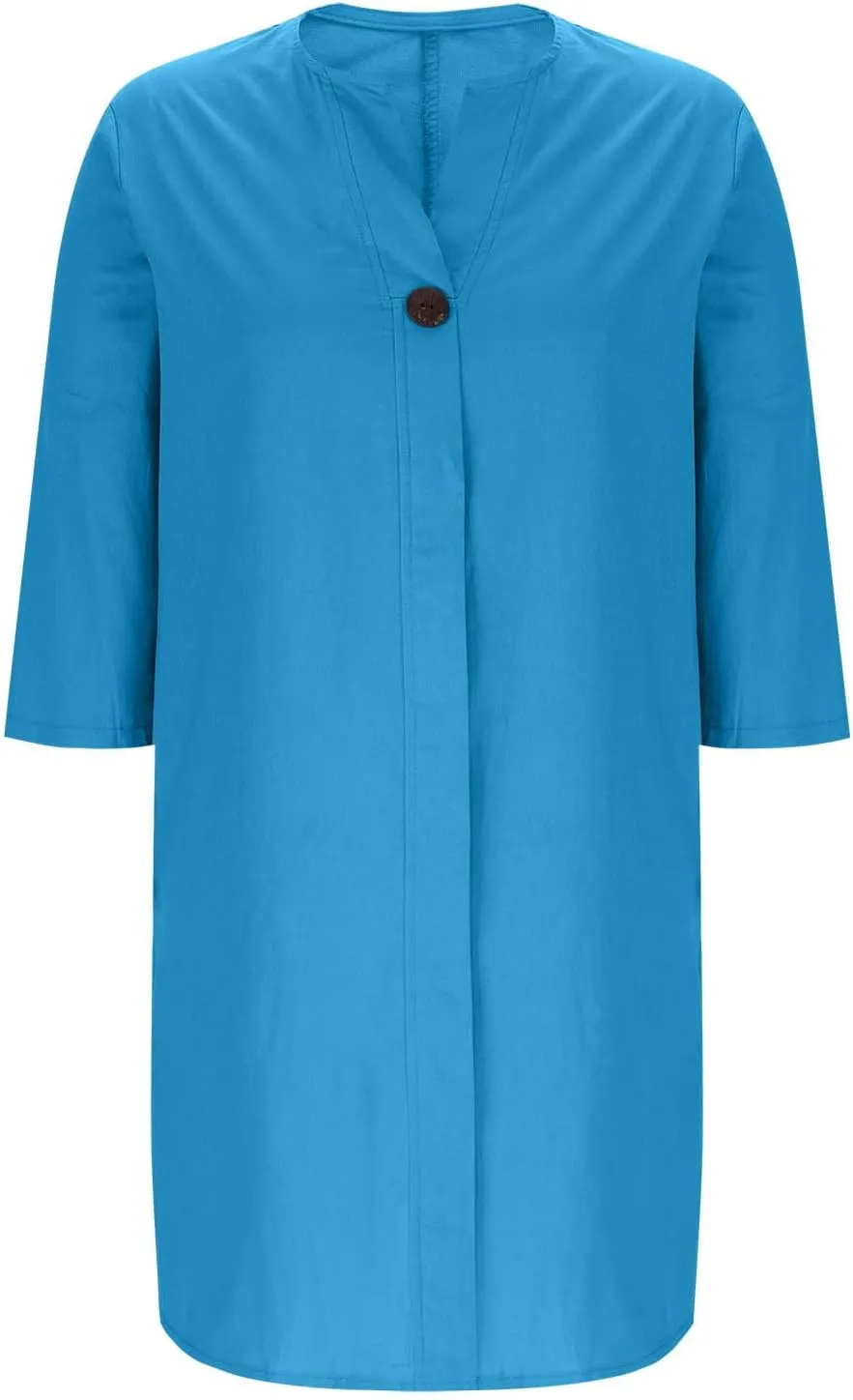 Womens Plus Size Linen Midi Dresses Summer Spring Long Sleeve Casual Button Elegant Formal Knee Length Dress