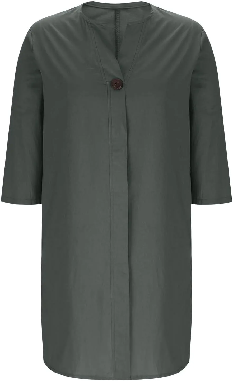 Womens Plus Size Linen Midi Dresses Summer Spring Long Sleeve Casual Button Elegant Formal Knee Length Dress