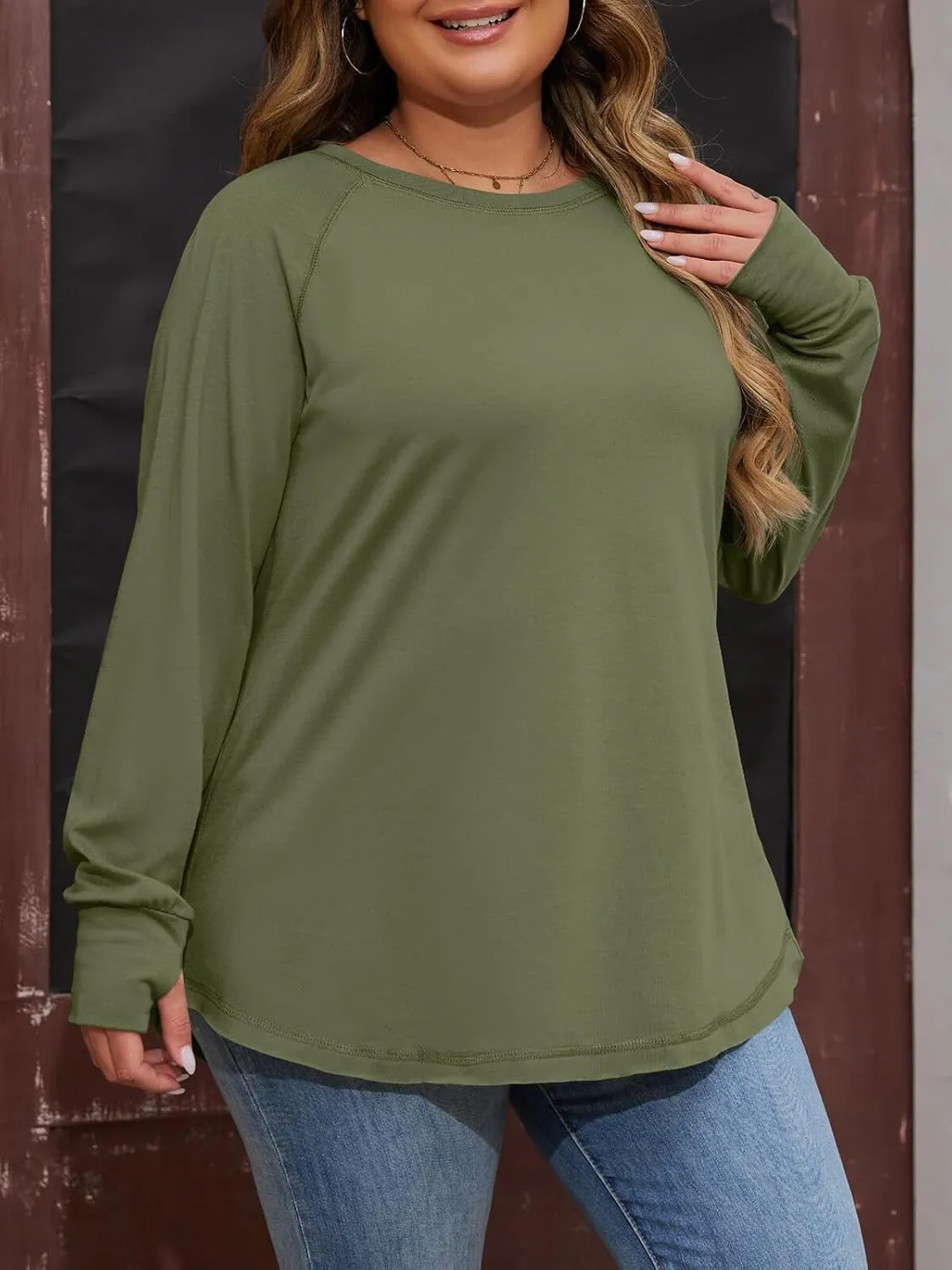 Women's Plus Size Long Sleeve Tunic Top Crew Neck Summer Oversized Fit Basic T Shirts Blouse