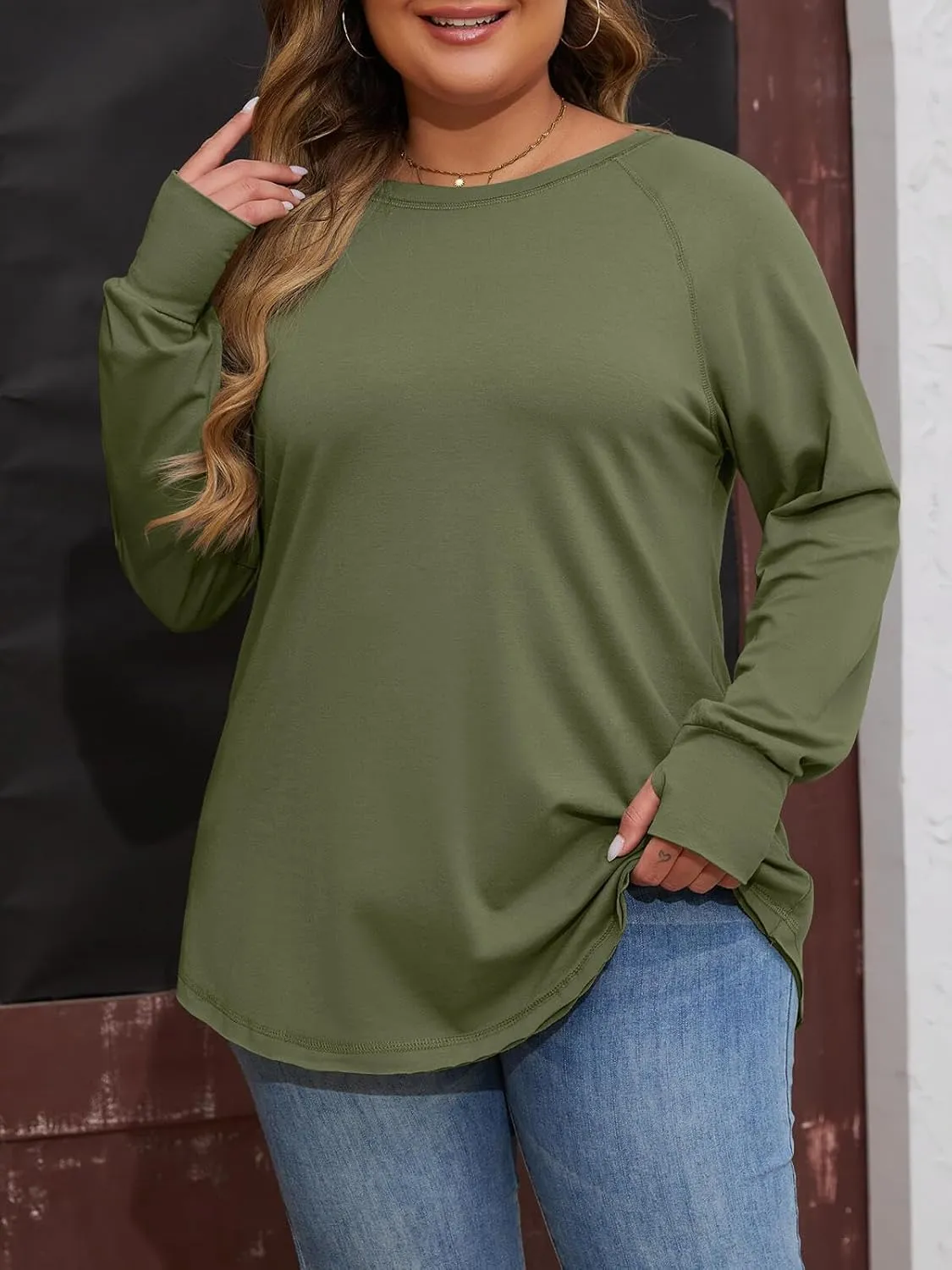 Women's Plus Size Long Sleeve Tunic Top Crew Neck Summer Oversized Fit Basic T Shirts Blouse