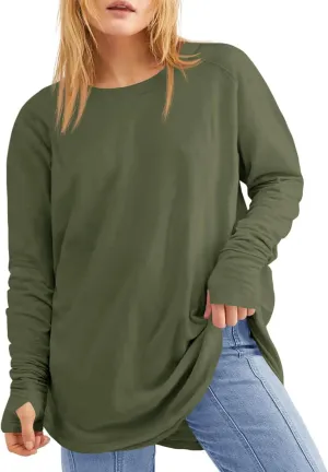 Women's Plus Size Long Sleeve Tunic Top Crew Neck Summer Oversized Fit Basic T Shirts Blouse