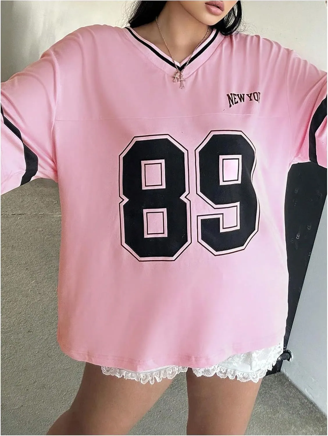 Women's Plus Size Number Graphic T Shirt Short Sleeve V Neck Oversized Summer Jersey Tee Tops