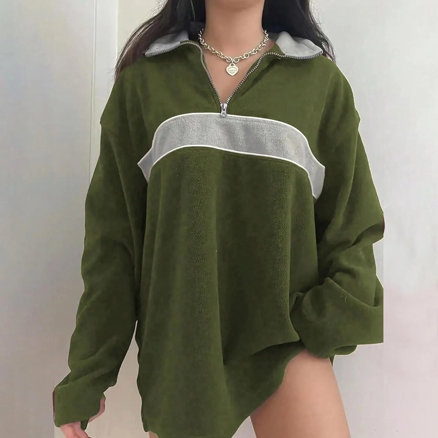 Womens Quarter Zip Oversized Hoodies Fleece Long Sleeve Tunics Sweaters Comfy Fall Outfits 2024 y2k Winter Clothes