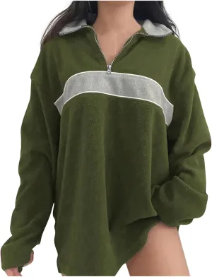 Womens Quarter Zip Oversized Hoodies Fleece Long Sleeve Tunics Sweaters Comfy Fall Outfits 2024 y2k Winter Clothes