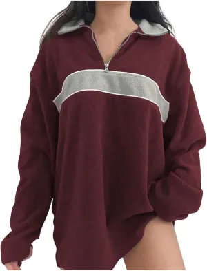 Womens Quarter Zip Oversized Hoodies Fleece Long Sleeve Tunics Sweaters Comfy Fall Outfits 2024 y2k Winter Clothes
