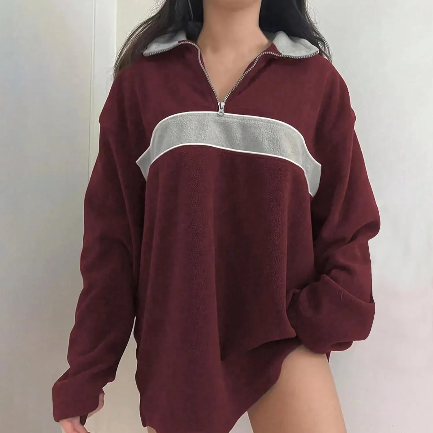 Womens Quarter Zip Oversized Hoodies Fleece Long Sleeve Tunics Sweaters Comfy Fall Outfits 2024 y2k Winter Clothes