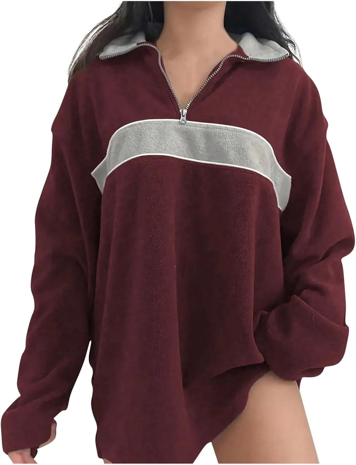 Womens Quarter Zip Oversized Hoodies Fleece Long Sleeve Tunics Sweaters Comfy Fall Outfits 2024 y2k Winter Clothes