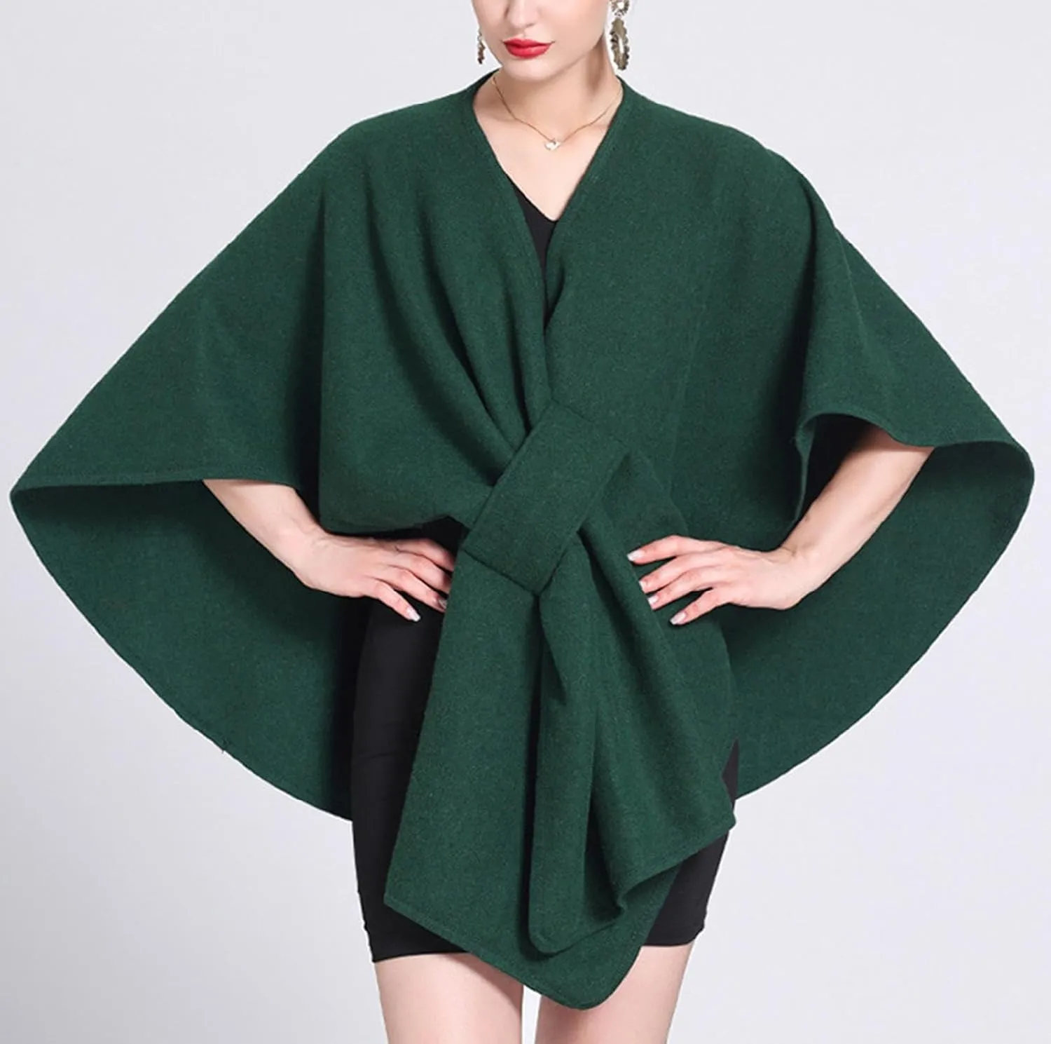 Womens Shawls Wrap Poncho Soft Capes Open Front Cardigan Cashmere Knitted Cloak Scarf