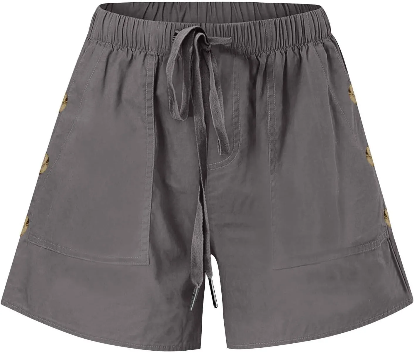Womens Shorts Comfy Drawstring High Waist Cotton Shorts Solid Lounge Summer Beach Trouser Short with Button Pockets
