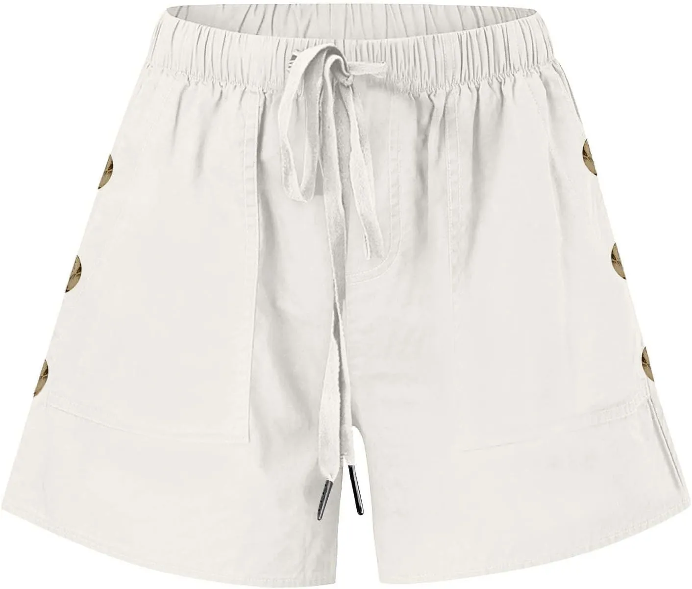 Womens Shorts Comfy Drawstring High Waist Cotton Shorts Solid Lounge Summer Beach Trouser Short with Button Pockets