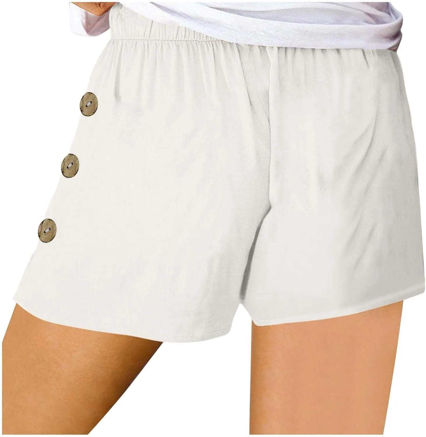 Womens Shorts Comfy Drawstring High Waist Cotton Shorts Solid Lounge Summer Beach Trouser Short with Button Pockets