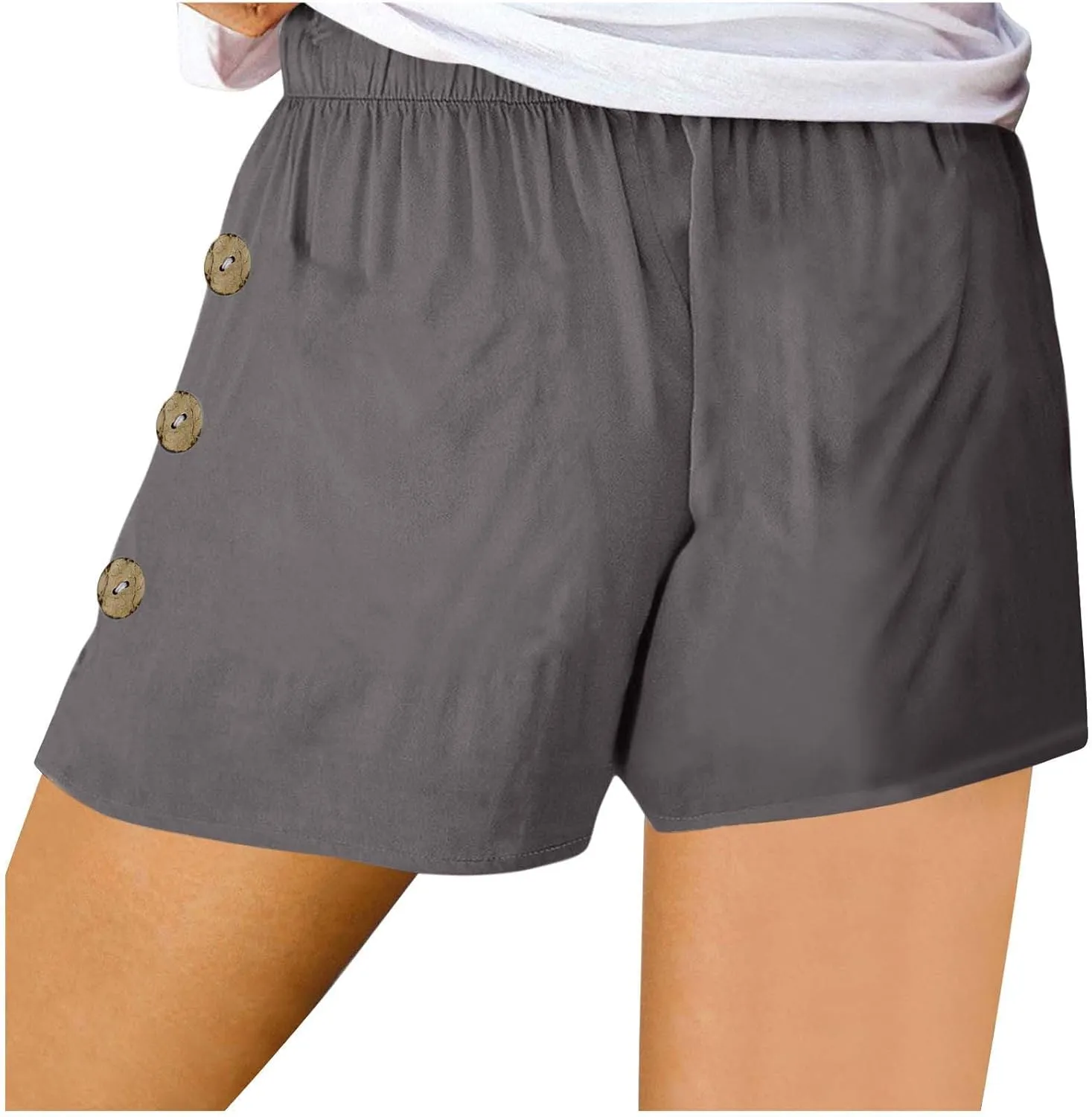 Womens Shorts Comfy Drawstring High Waist Cotton Shorts Solid Lounge Summer Beach Trouser Short with Button Pockets