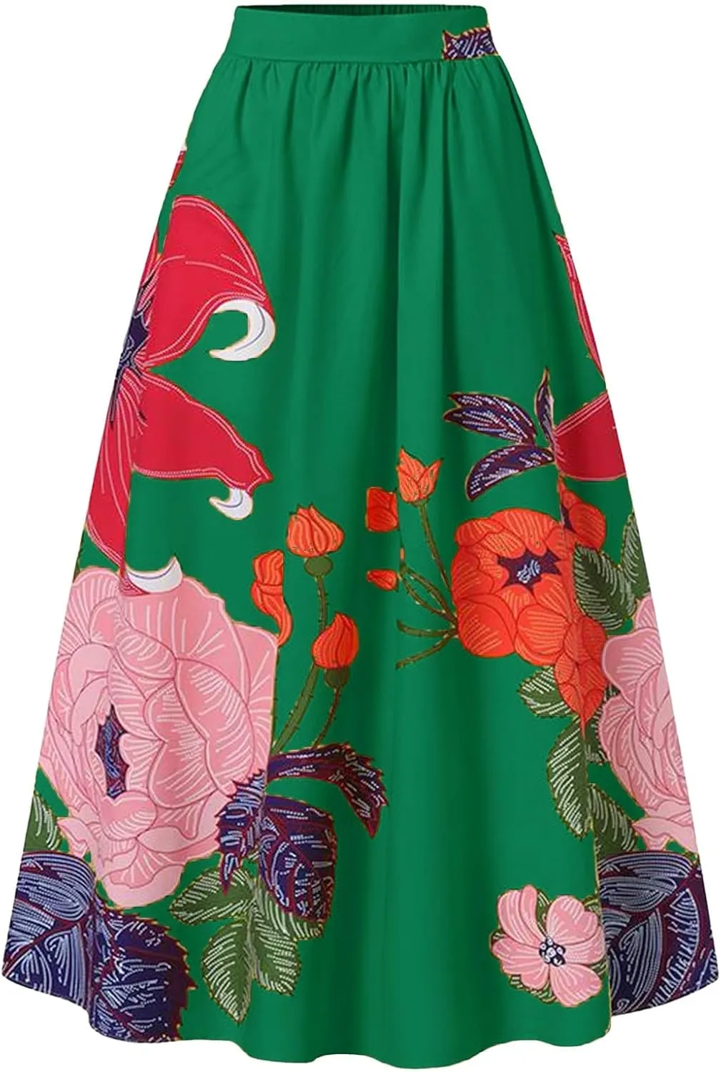 Women's Skirts Boho Maxi Skirt Fashion Loose Floral Printed Colorful Skirt High Waist Beach Maxi Trendy Skirt with Pocket