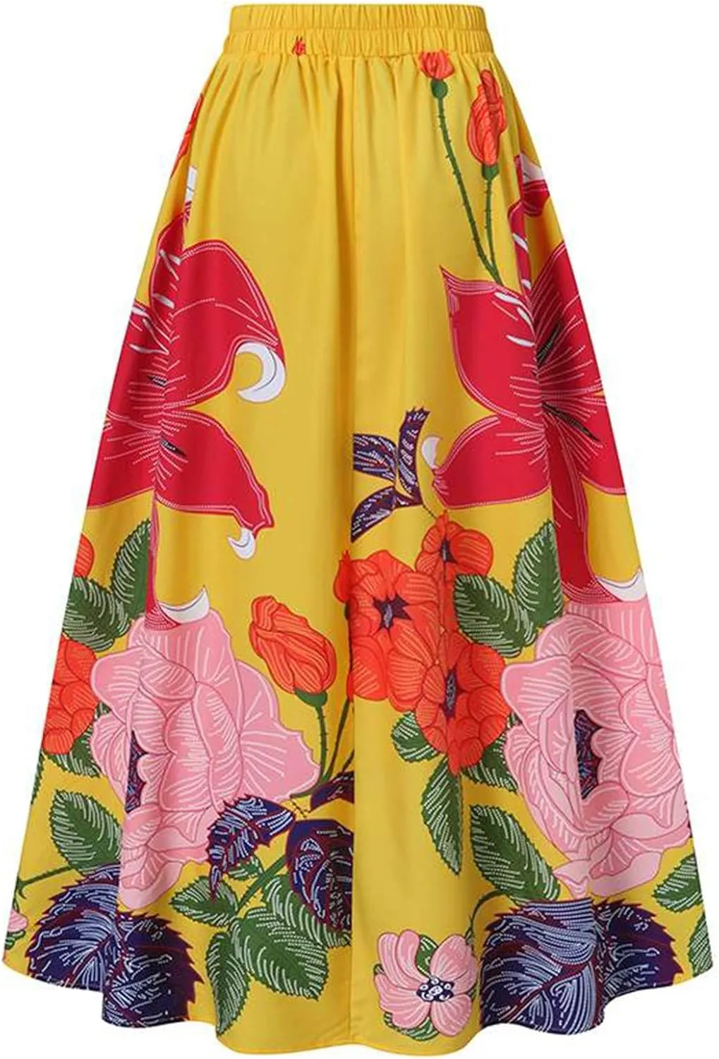 Women's Skirts Boho Maxi Skirt Fashion Loose Floral Printed Colorful Skirt High Waist Beach Maxi Trendy Skirt with Pocket