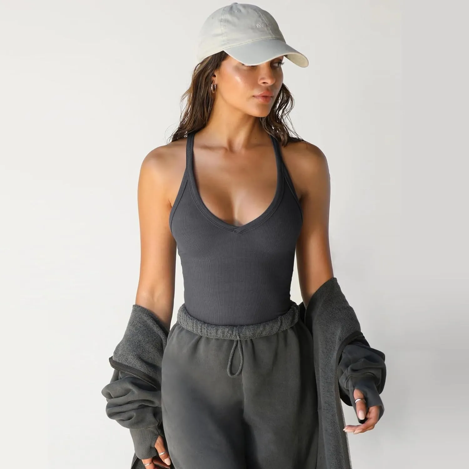 Womens Spaghetti Strap Tank Tops V Neck Racerback Going Out Crop 2025 Trendy Top Summer Sleeveless Ribbed Camisole