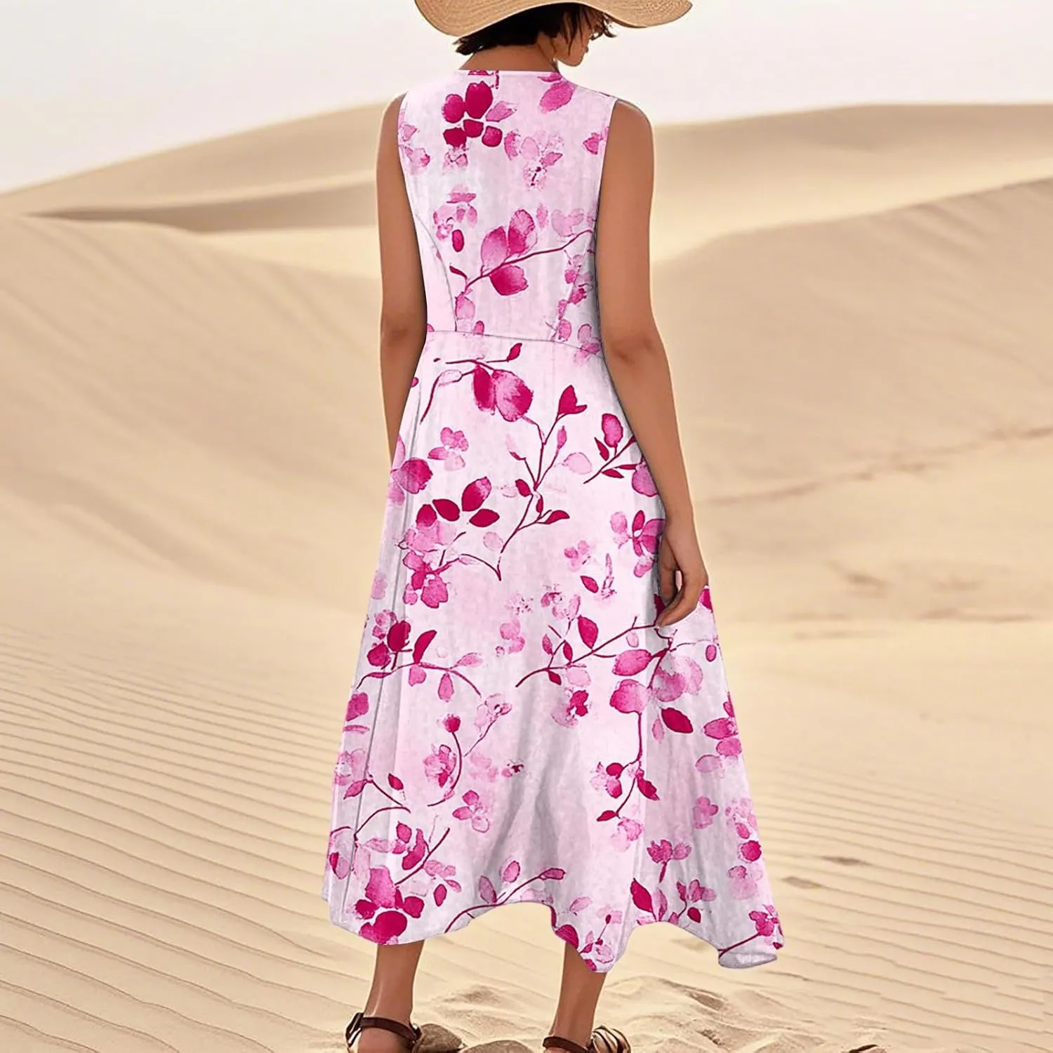Women's Summer Cotton Maxi Dress Sleeveless Elegant Flowy Dresses 2025 Plus Size Loose Comfy Sundress with Pockets