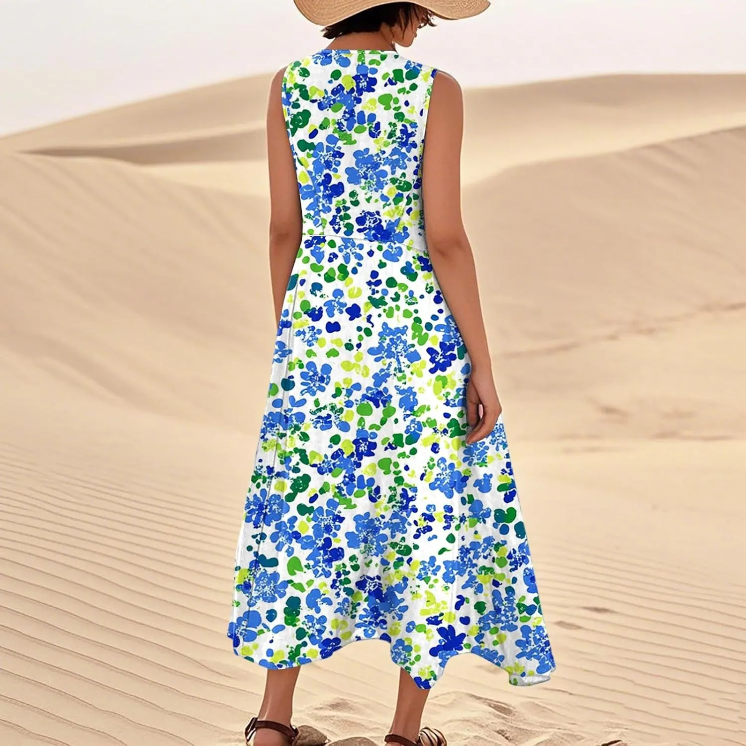 Women's Summer Cotton Maxi Dress Sleeveless Elegant Flowy Dresses 2025 Plus Size Loose Comfy Sundress with Pockets