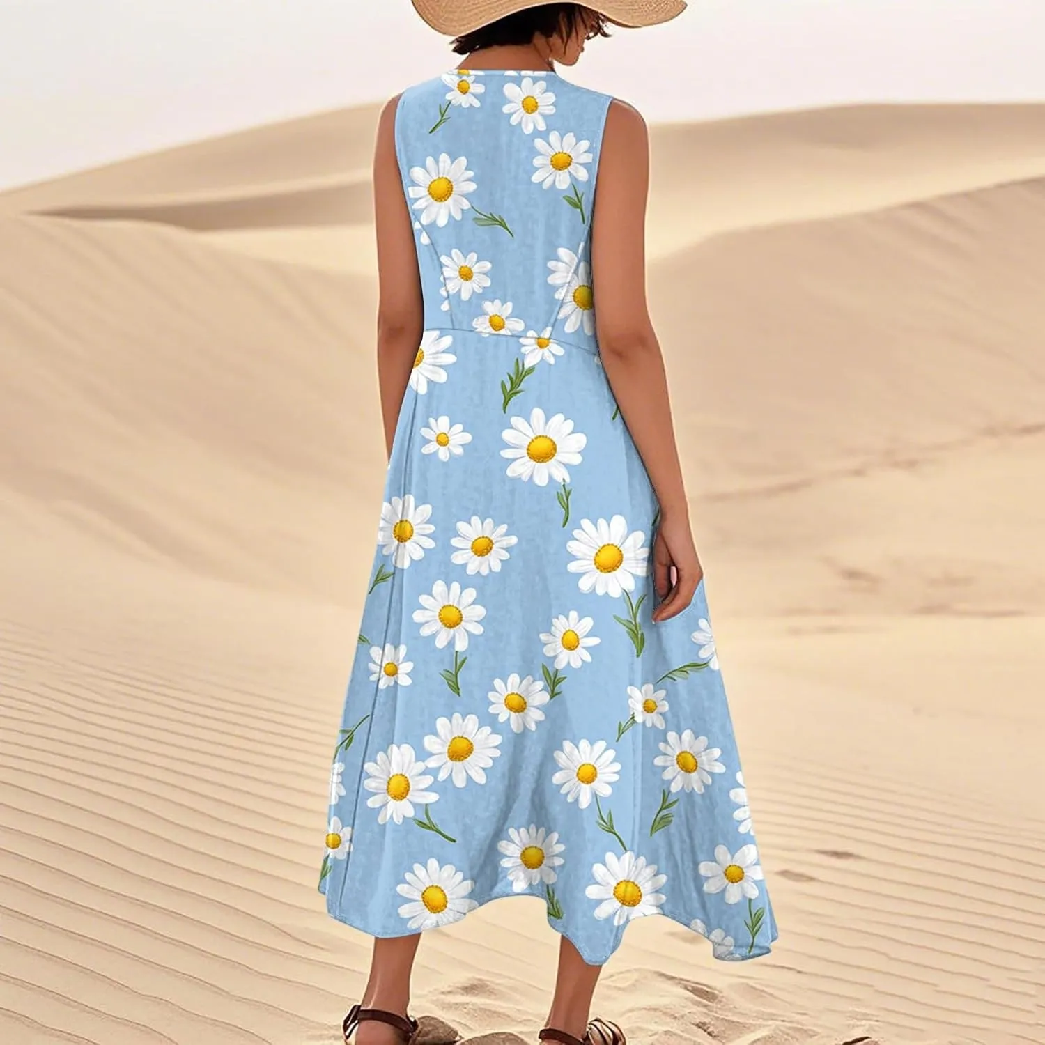 Women's Summer Cotton Maxi Dress Sleeveless Elegant Flowy Dresses 2025 Plus Size Loose Comfy Sundress with Pockets
