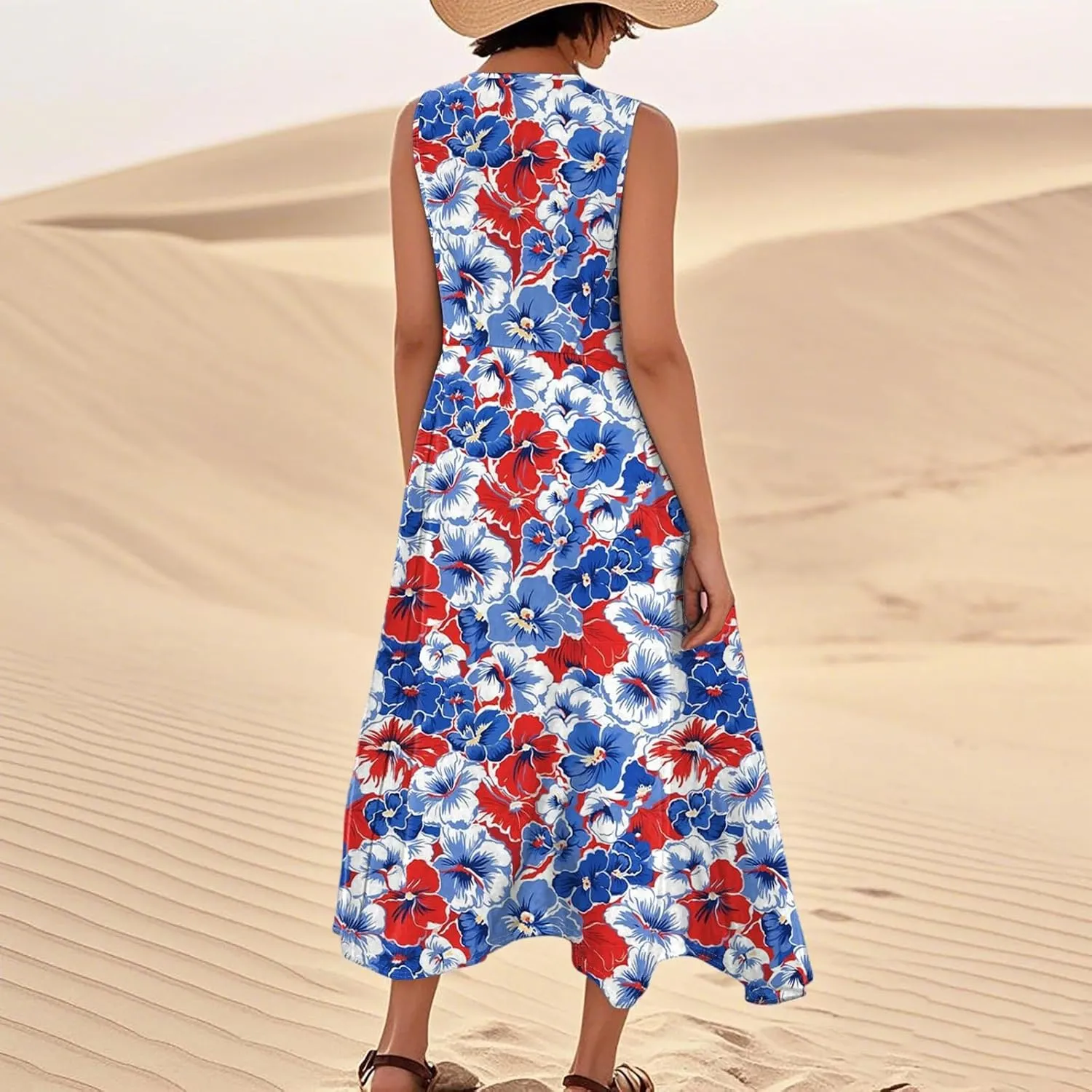 Women's Summer Cotton Maxi Dress Sleeveless Elegant Flowy Dresses 2025 Plus Size Loose Comfy Sundress with Pockets