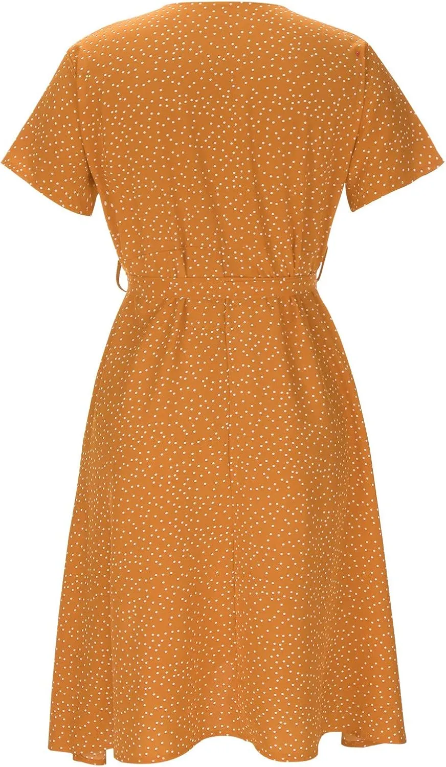Womens Summer Dresses for Vacation Short Sleeve V Neck Polka Dot Dress Elegant Ruffle Hem Swing Flowy Midi Dress