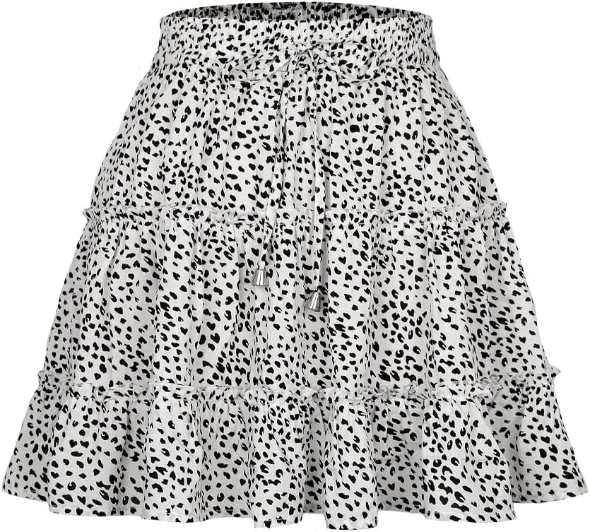 Womens Summer Flowy Tiered Ruffle Mini Skirt Cute High Waist Beach Boho Floral Polka Dot Short Skirts