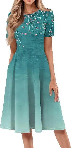 Womens Summer Travel Dress 2025 Short Sleeve Midi Work Casual Teacher Outfits