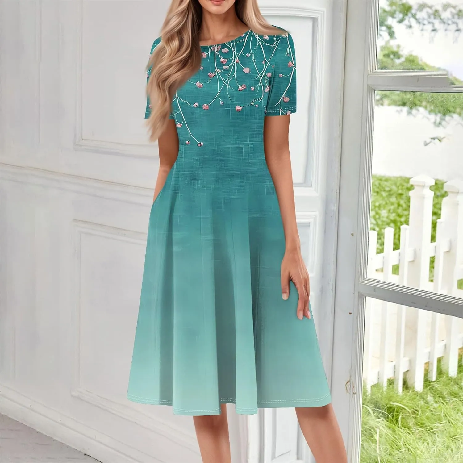 Womens Summer Travel Dress 2025 Short Sleeve Midi Work Casual Teacher Outfits
