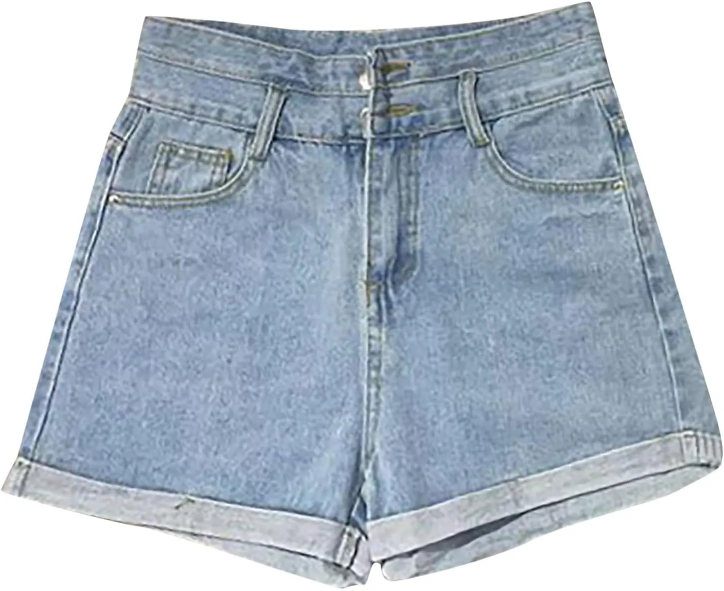 Womens Trendy Summer Denim Shorts A-Line High Waisted Folded Hem Jeans Shorts for Teen Girls Juniors Fashion Short Jeans