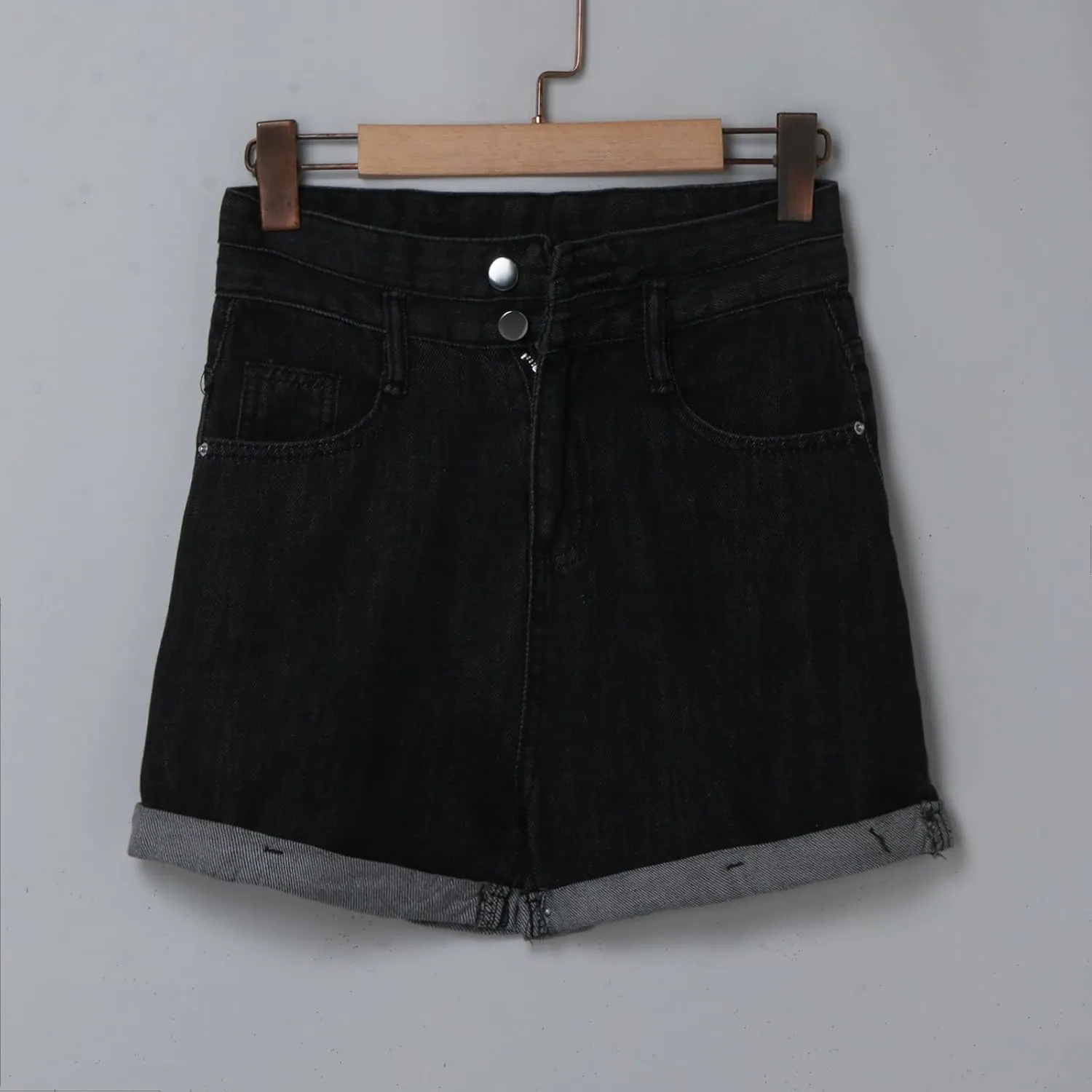 Womens Trendy Summer Denim Shorts A-Line High Waisted Folded Hem Jeans Shorts for Teen Girls Juniors Fashion Short Jeans