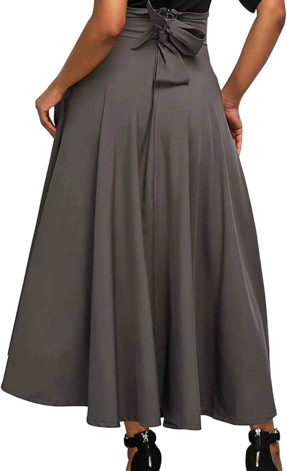 Women's Vintage Pleated Maxi Skirt Tummy Control Elegant Flowy Skirts with Pockets Party Evening High Waist Dress