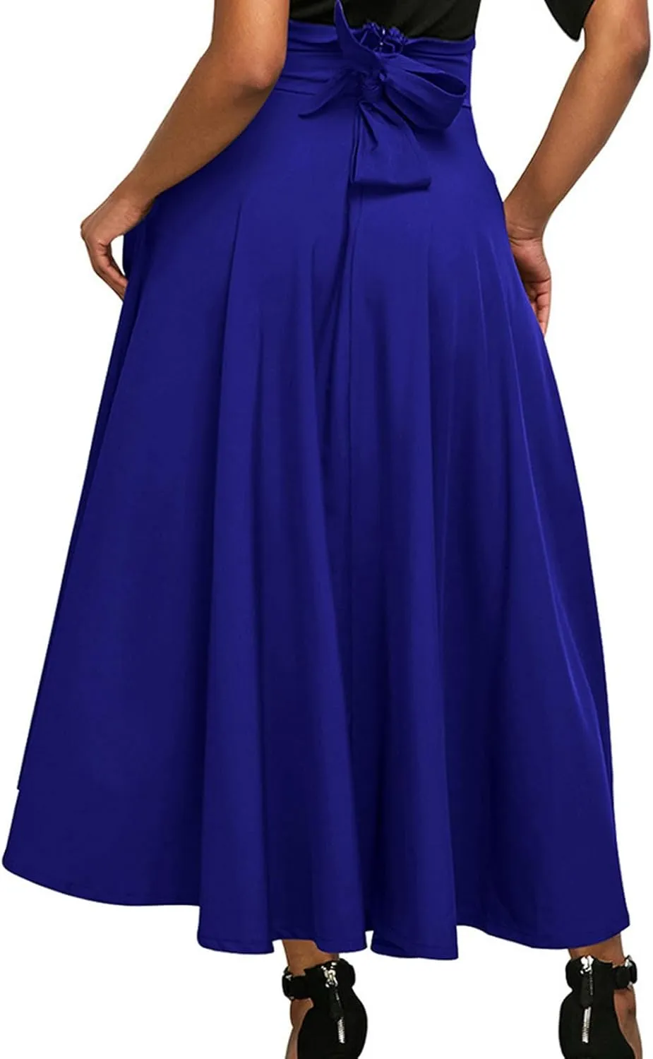 Women's Vintage Pleated Maxi Skirt Tummy Control Elegant Flowy Skirts with Pockets Party Evening High Waist Dress