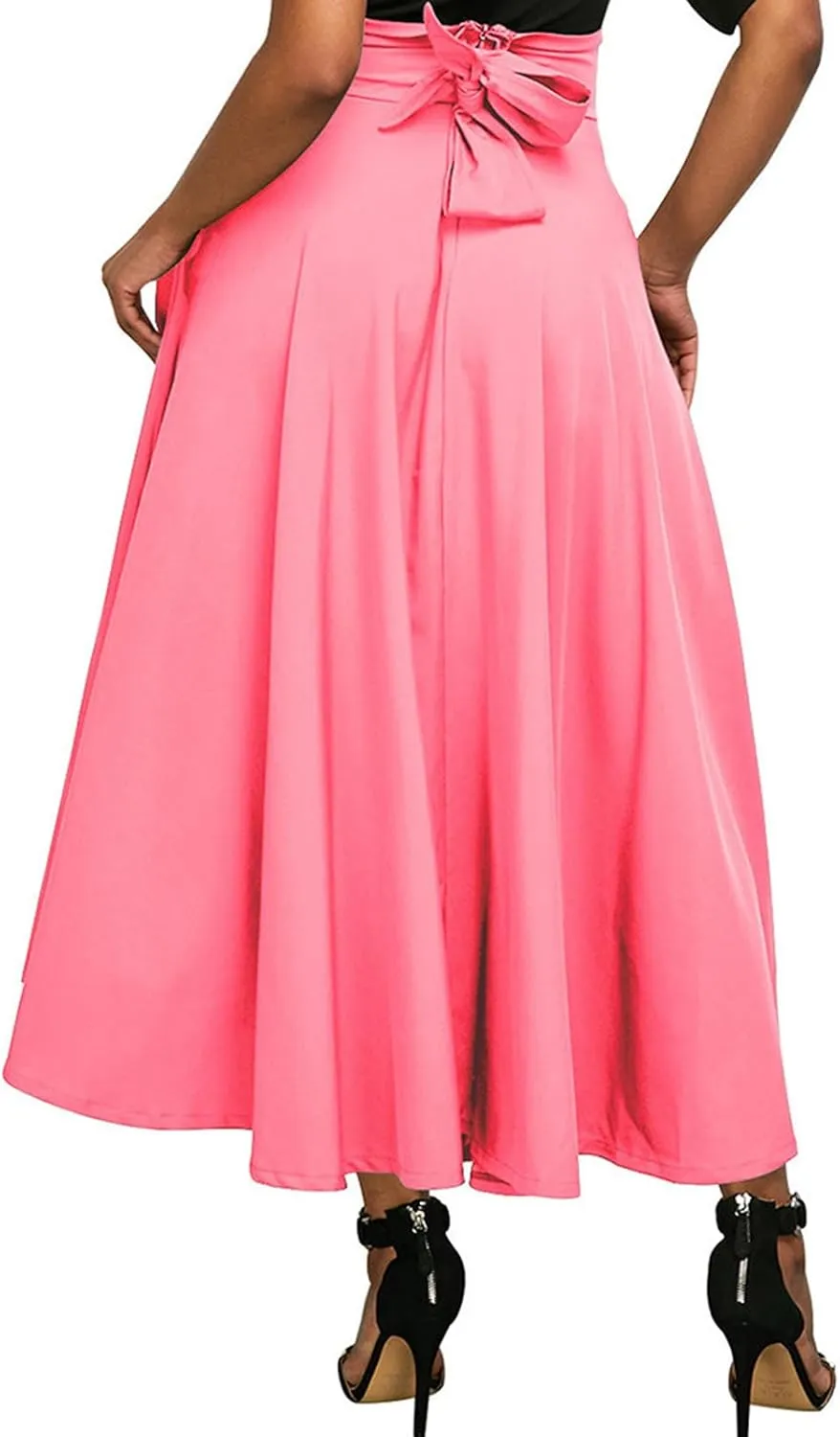 Women's Vintage Pleated Maxi Skirt Tummy Control Elegant Flowy Skirts with Pockets Party Evening High Waist Dress