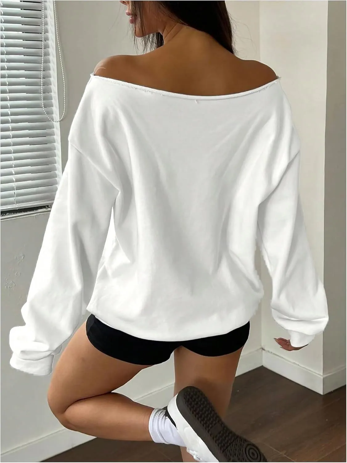 Women's Y2K Jersey Sweatshirt Number Print Off Shoulder Sweatshirt Long Sleeve Asymmetrical Shoulder Loose T Shirt