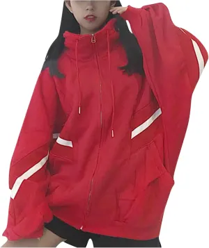 Womens Zip Up Hoodie Oversized Plus Size Cute Aesthetic Y2K Hoodies Teen Girls Casual Baggy Sweatshirt