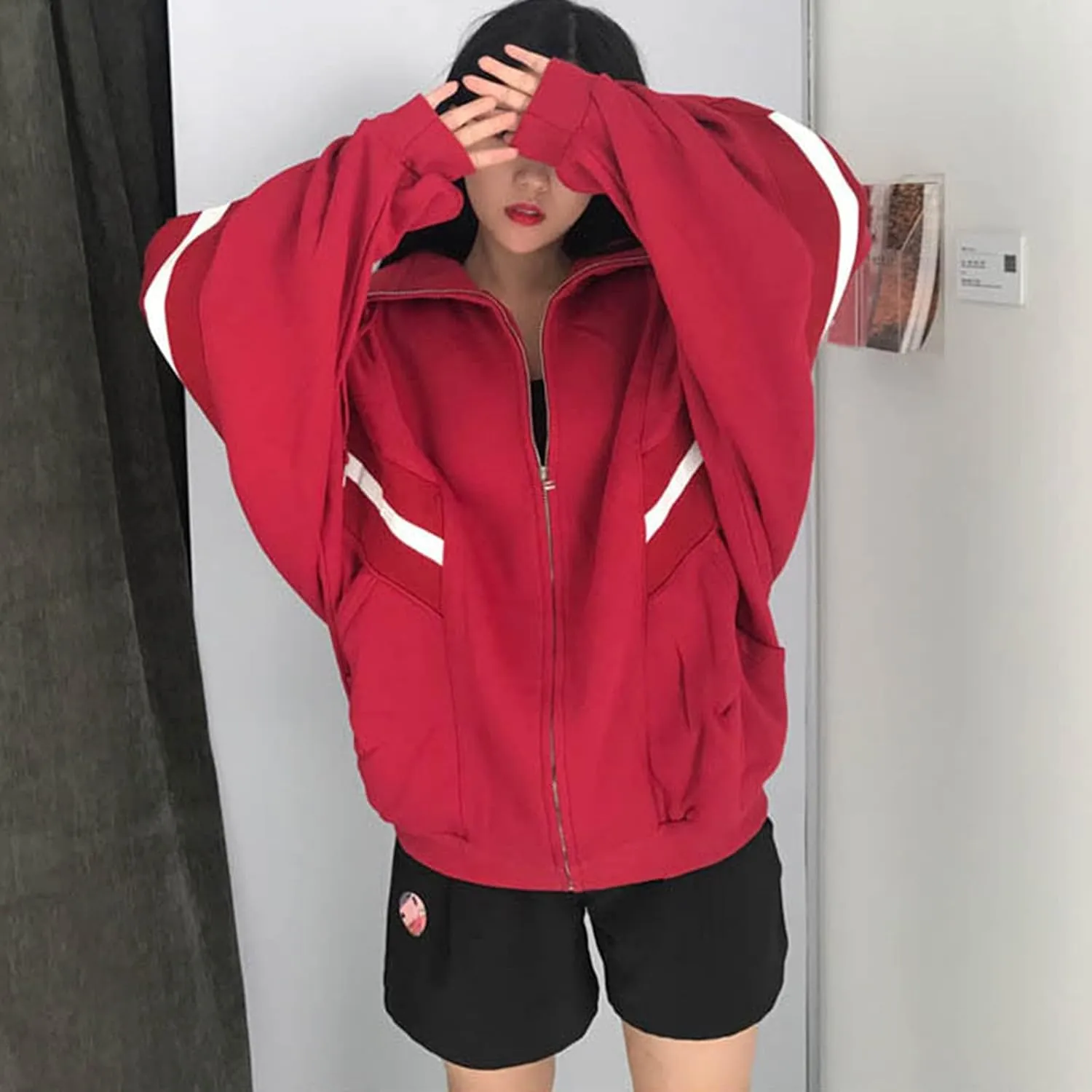 Womens Zip Up Hoodie Oversized Plus Size Cute Aesthetic Y2K Hoodies Teen Girls Casual Baggy Sweatshirt