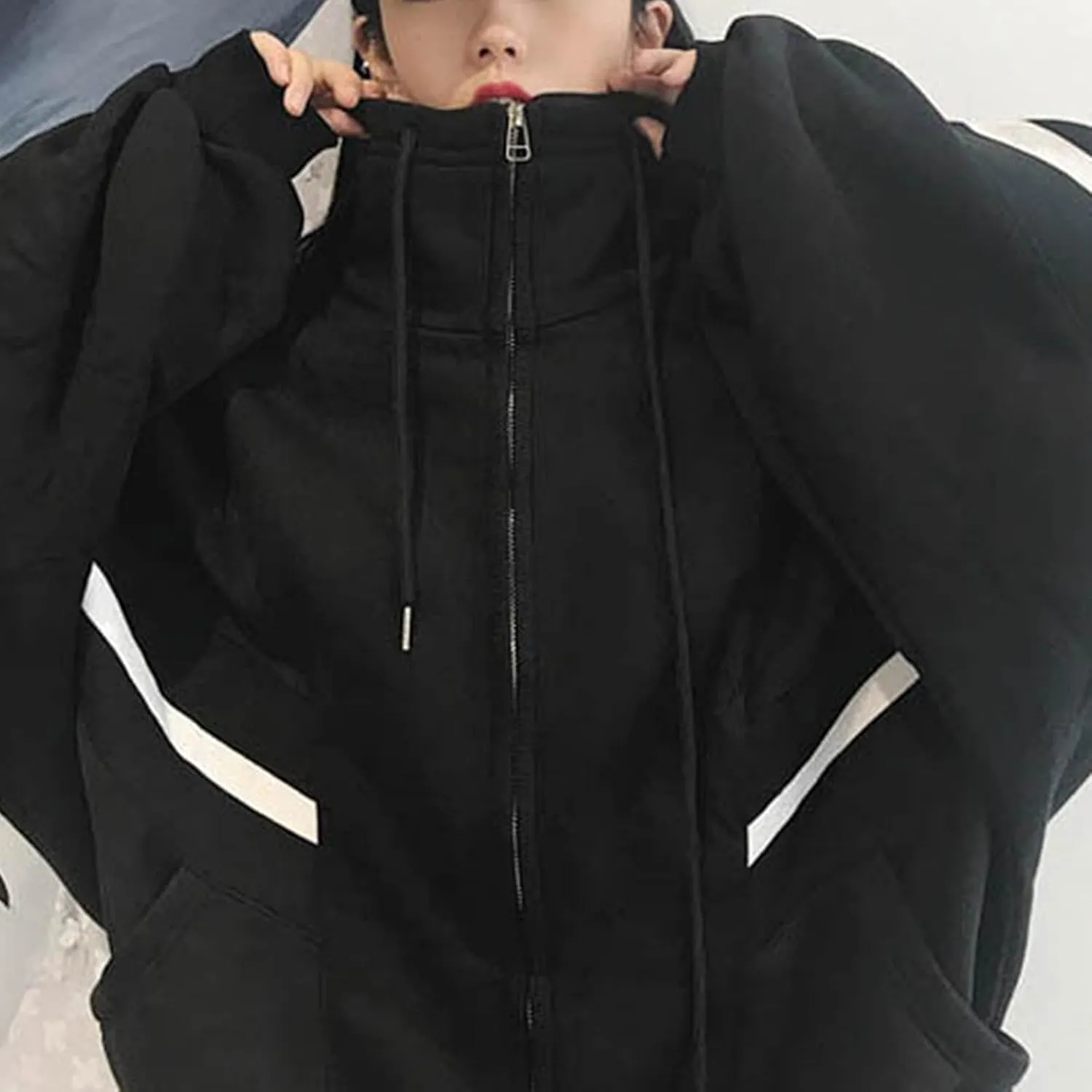 Womens Zip Up Hoodie Oversized Plus Size Cute Aesthetic Y2K Hoodies Teen Girls Casual Baggy Sweatshirt