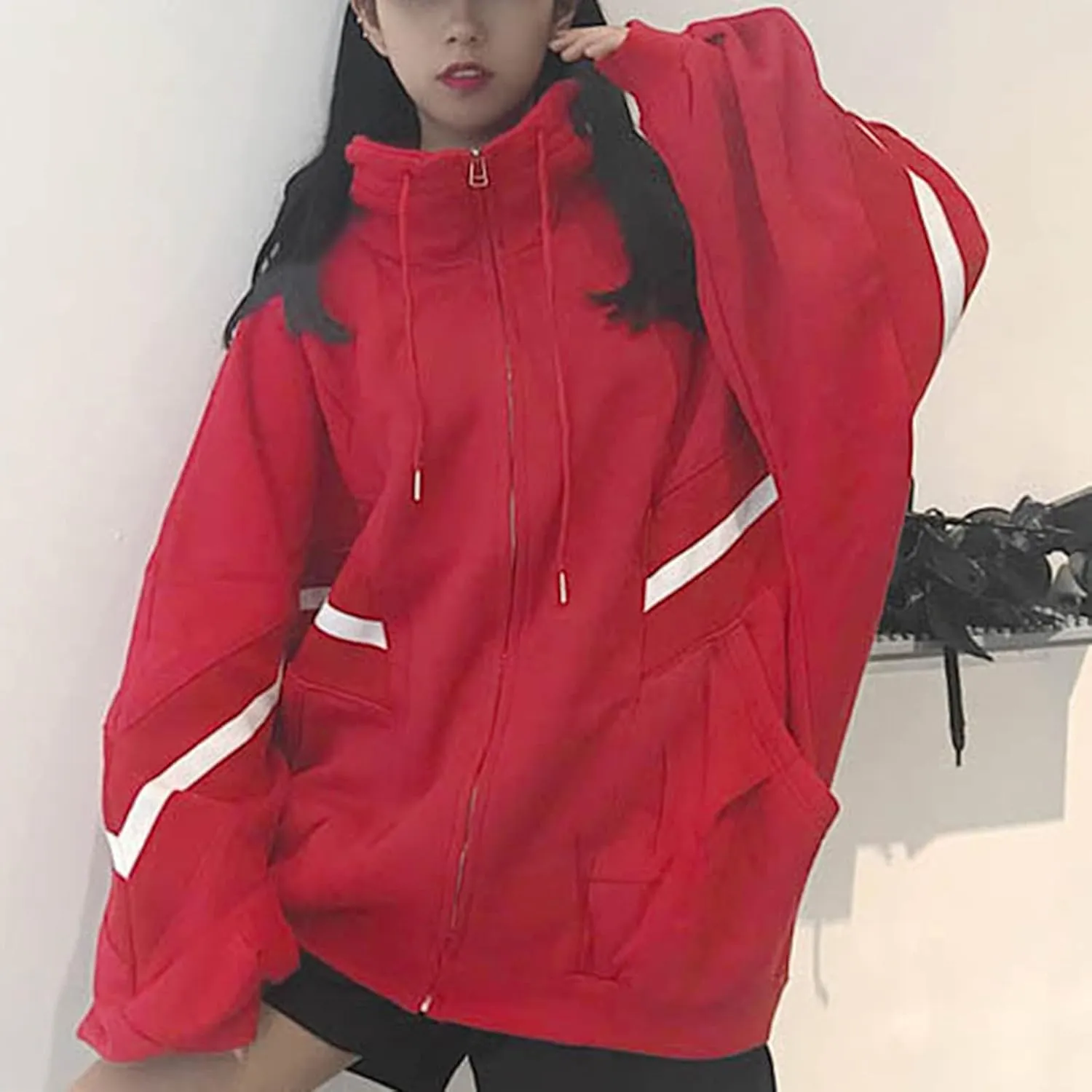 Womens Zip Up Hoodie Oversized Plus Size Cute Aesthetic Y2K Hoodies Teen Girls Casual Baggy Sweatshirt