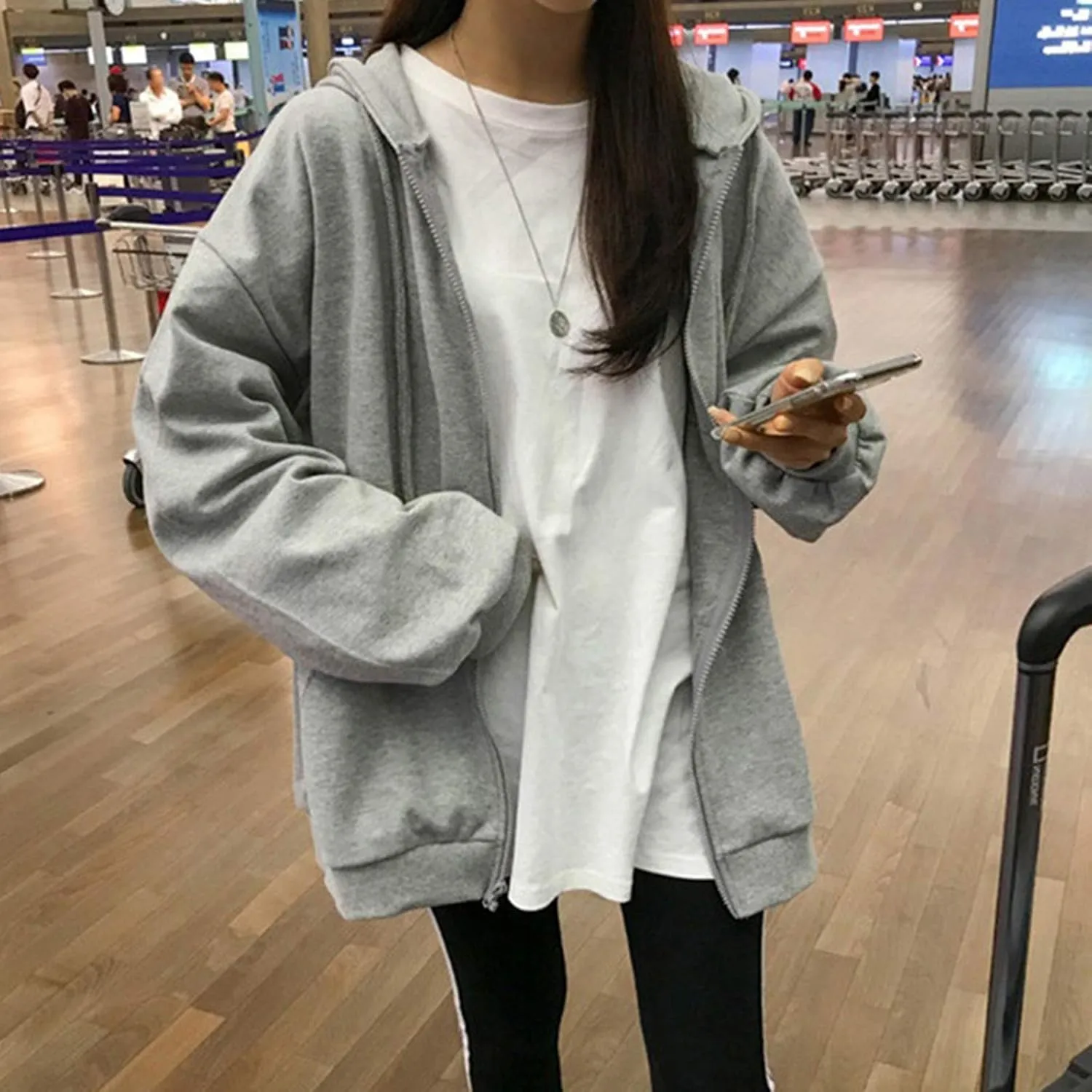Womens Zip Up Hoodie Plus Size Oversized Grunge Aesthetic Y2K Hoodie for Teen Girls Fashion Loose Fit Sweatshirts