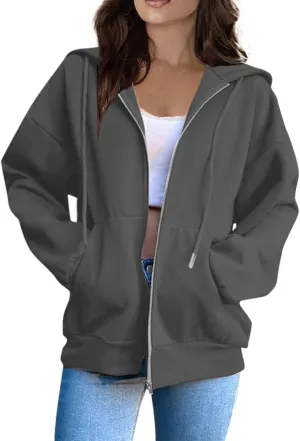 Womens Zip up Hoodies Long Sleeve Sweatshirts with Hood Fall Outfits Oversized Sweaters Casual Fashion Jackets 2024