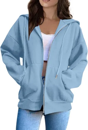 Womens Zip up Hoodies Long Sleeve Sweatshirts with Hood Fall Outfits Oversized Sweaters Casual Fashion Jackets 2024