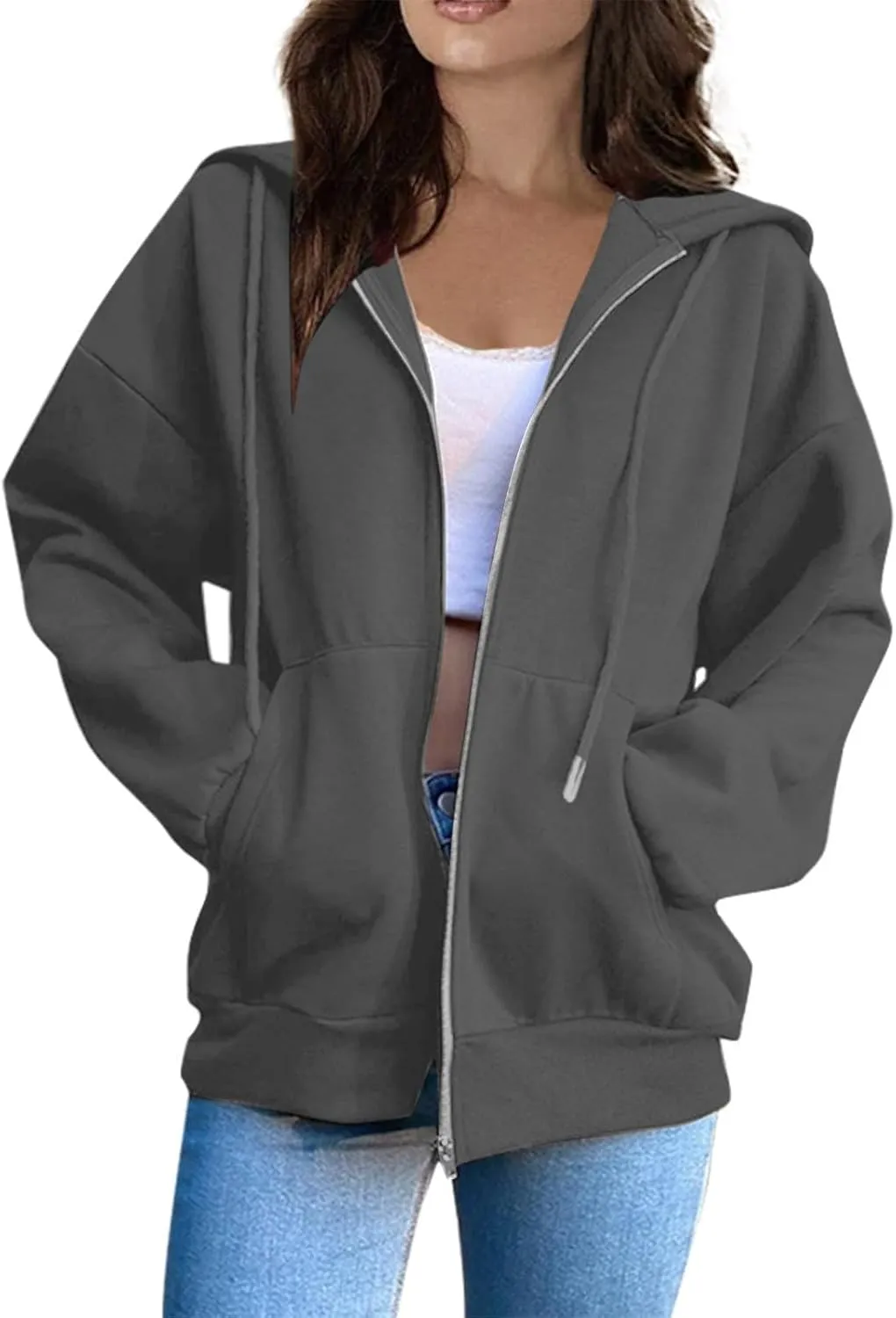 Womens Zip up Hoodies Long Sleeve Sweatshirts with Hood Fall Outfits Oversized Sweaters Casual Fashion Jackets 2024