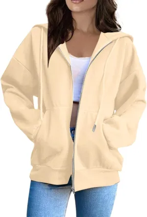 Womens Zip up Hoodies Long Sleeve Sweatshirts with Hood Fall Outfits Oversized Sweaters Casual Fashion Jackets 2024