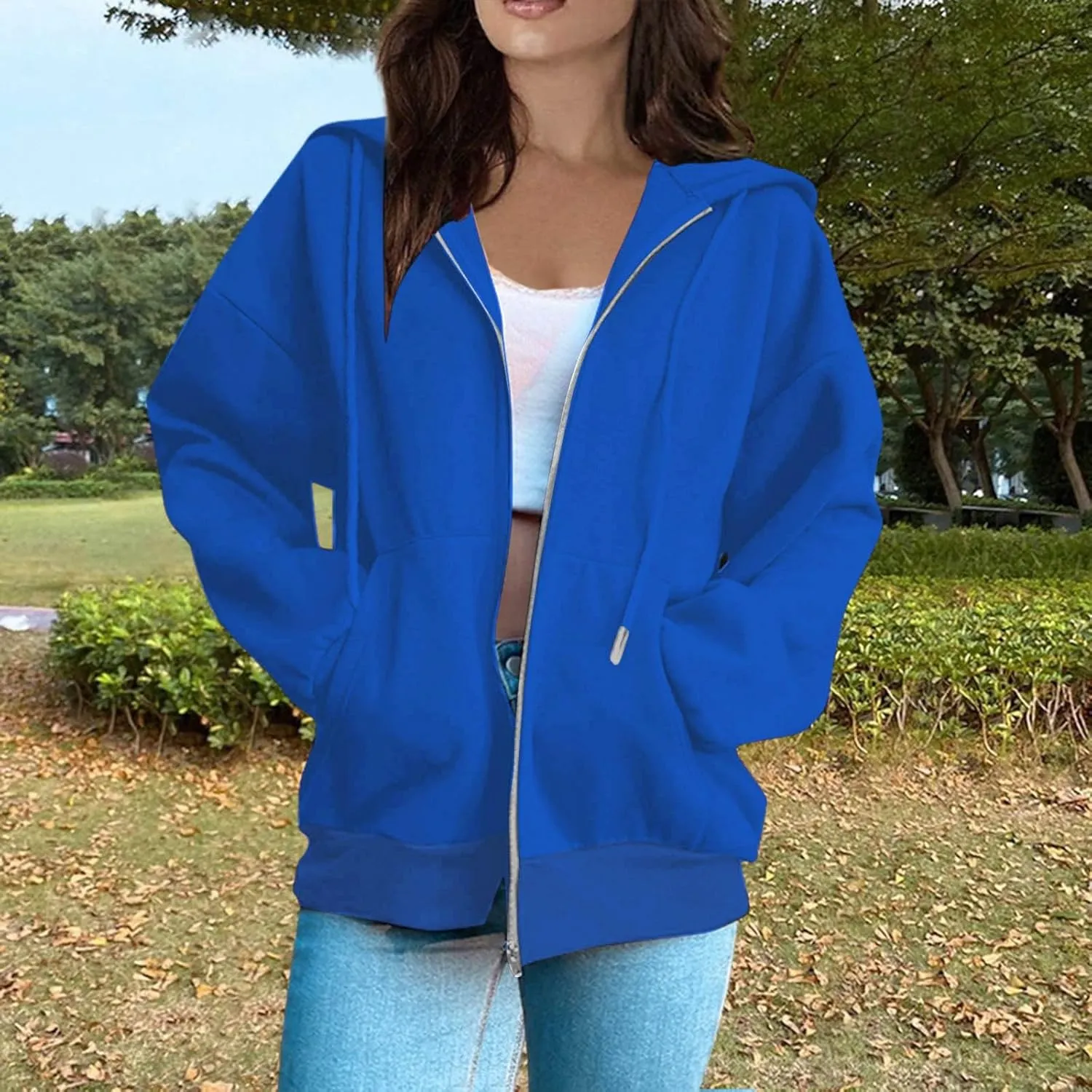 Womens Zip up Hoodies Long Sleeve Sweatshirts with Hood Fall Outfits Oversized Sweaters Casual Fashion Jackets 2024