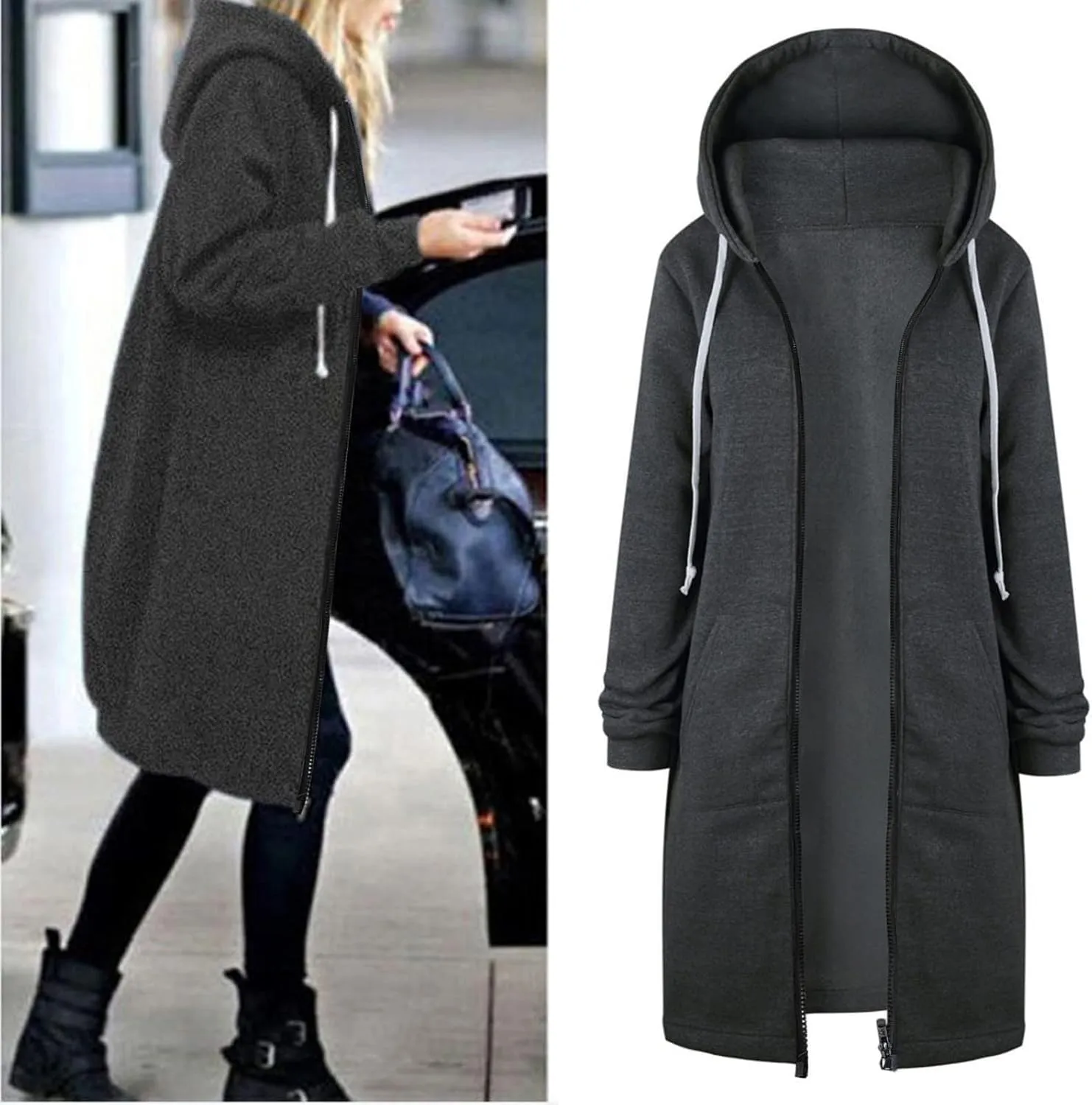 Women's Zip Up Hoodies Oversized Fleece Open Front Hooded Long Sweatshirts Casual Long Sleeve 2024 Fall Jacket Coat