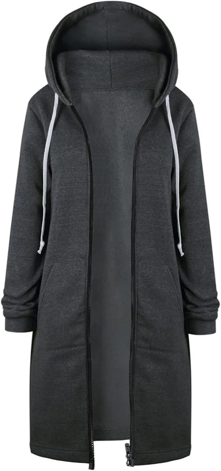 Women's Zip Up Hoodies Oversized Fleece Open Front Hooded Long Sweatshirts Casual Long Sleeve 2024 Fall Jacket Coat