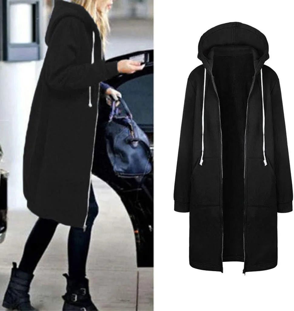 Women's Zip Up Hoodies Oversized Fleece Open Front Hooded Long Sweatshirts Casual Long Sleeve 2024 Fall Jacket Coat