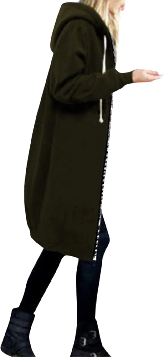 Women's Zip Up Hoodies Oversized Fleece Open Front Hooded Long Sweatshirts Casual Long Sleeve 2024 Fall Jacket Coat
